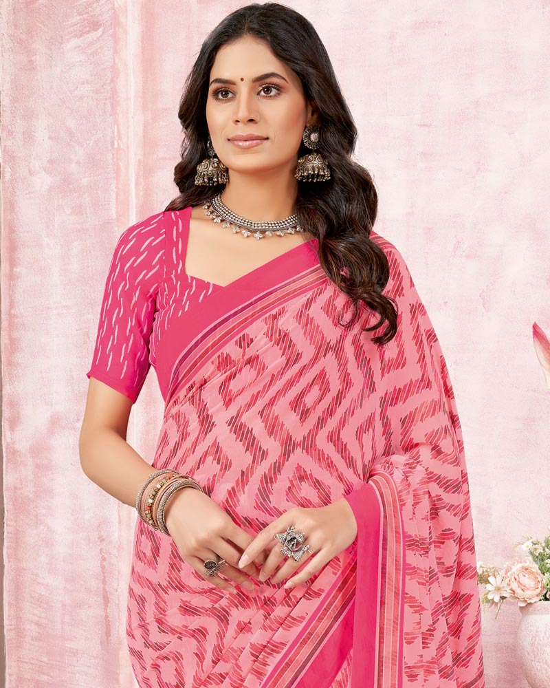 Vishal Prints Daisy Pink Printed Georgette Saree