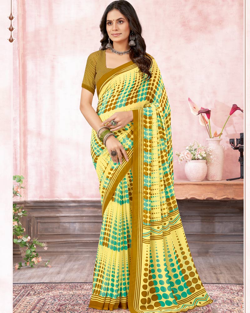 Vishal Prints Mustard Brown Printed Georgette Saree