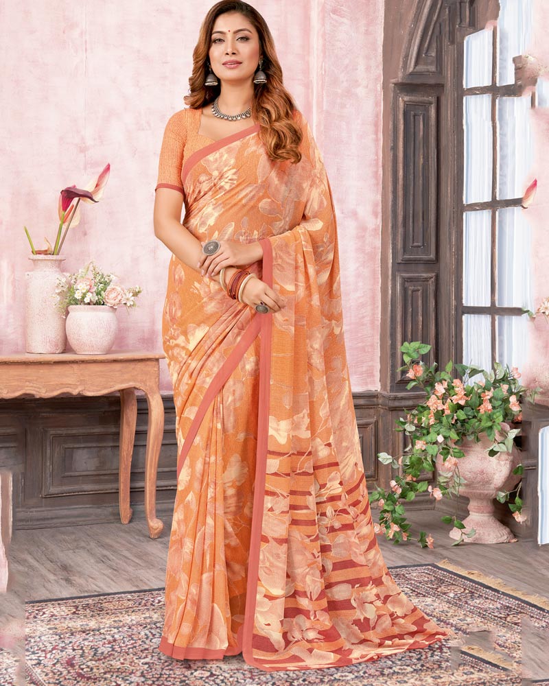 Vishal Prints Pastel Orange Printed Georgette Saree