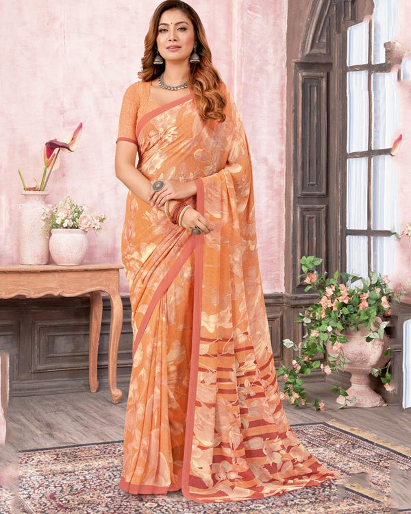 Vishal Prints Pastel Orange Printed Georgette Saree