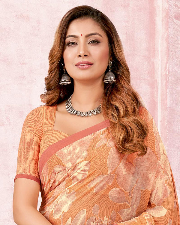Vishal Prints Pastel Orange Printed Georgette Saree