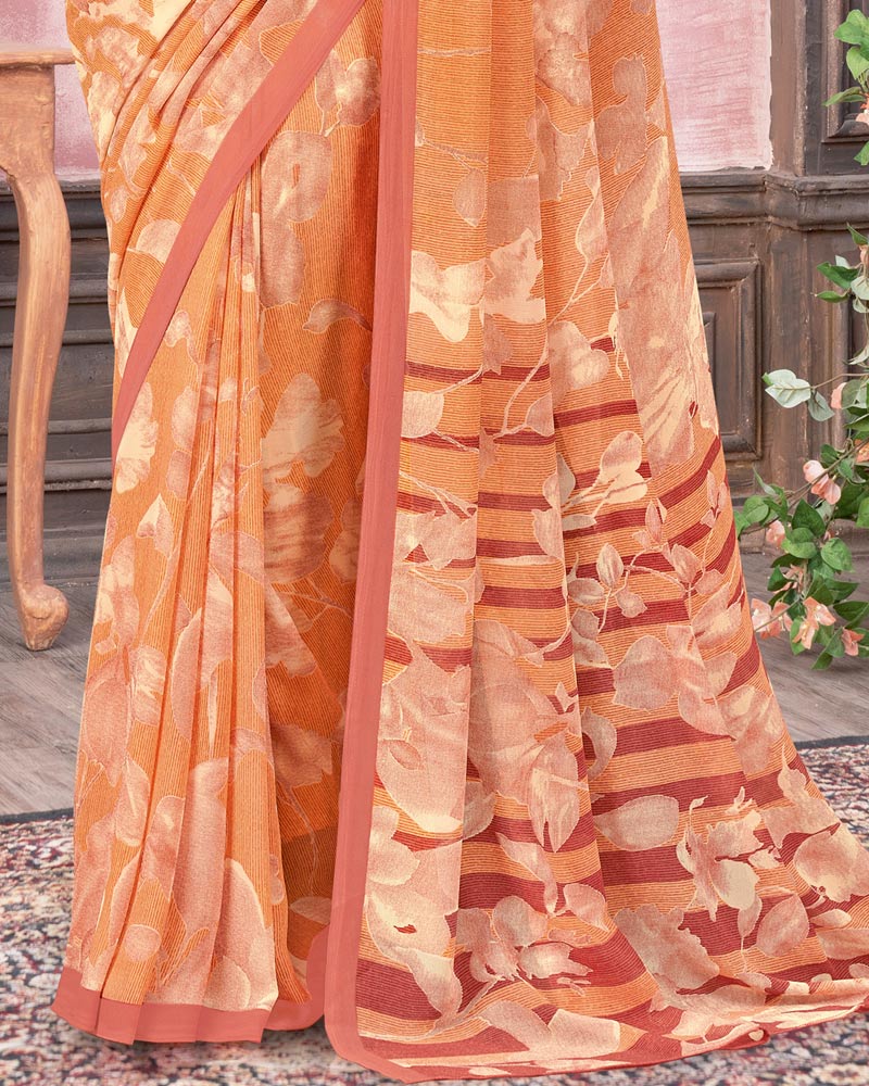 Vishal Prints Pastel Orange Printed Georgette Saree