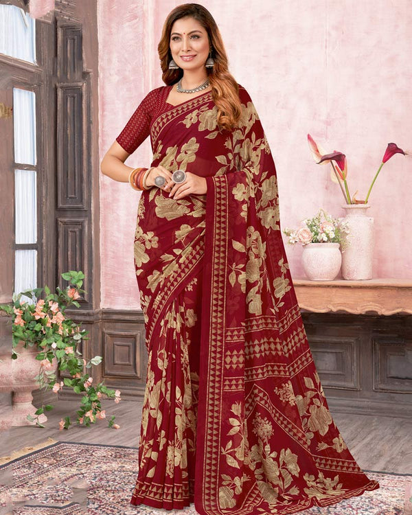 Vishal Prints Maroon Printed Georgette Saree