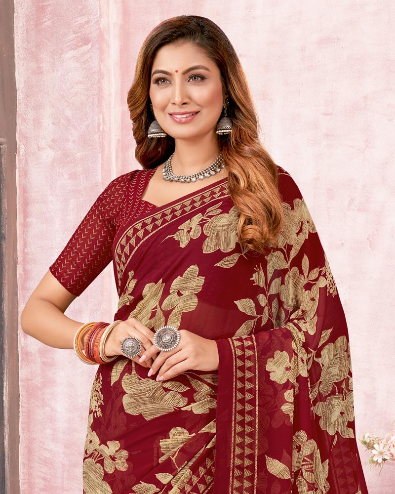 Vishal Prints Maroon Printed Georgette Saree