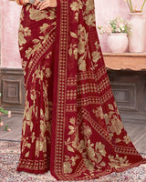 Vishal Prints Maroon Printed Georgette Saree