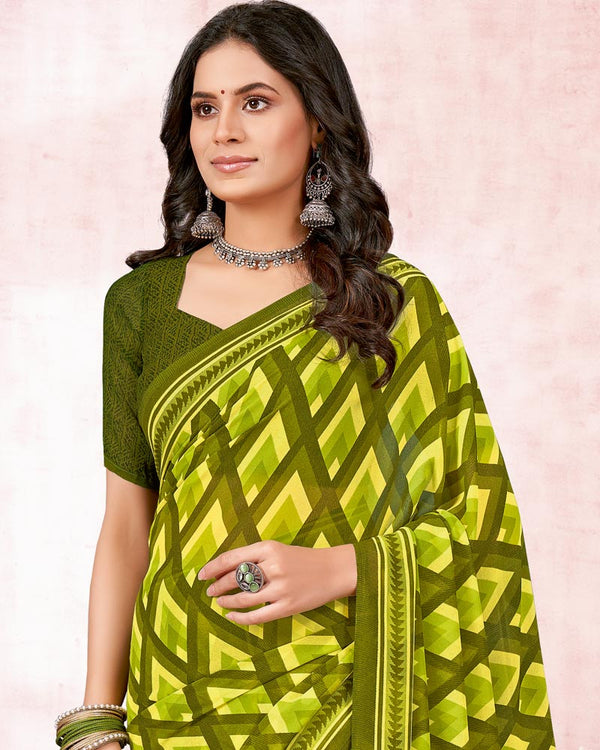Vishal Prints Mehandi Green Printed Georgette Saree