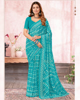 Vishal Prints Bondi Blue Printed Georgette Saree