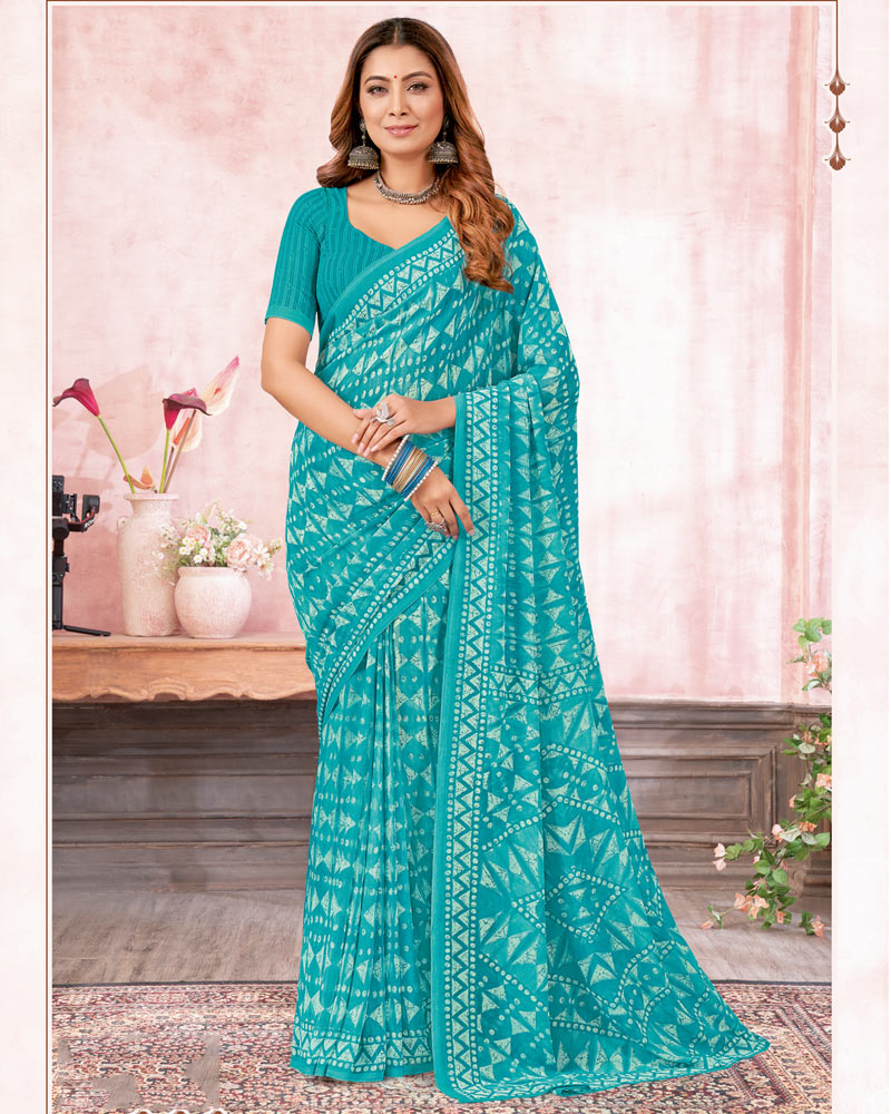 Vishal Prints Bondi Blue Printed Georgette Saree