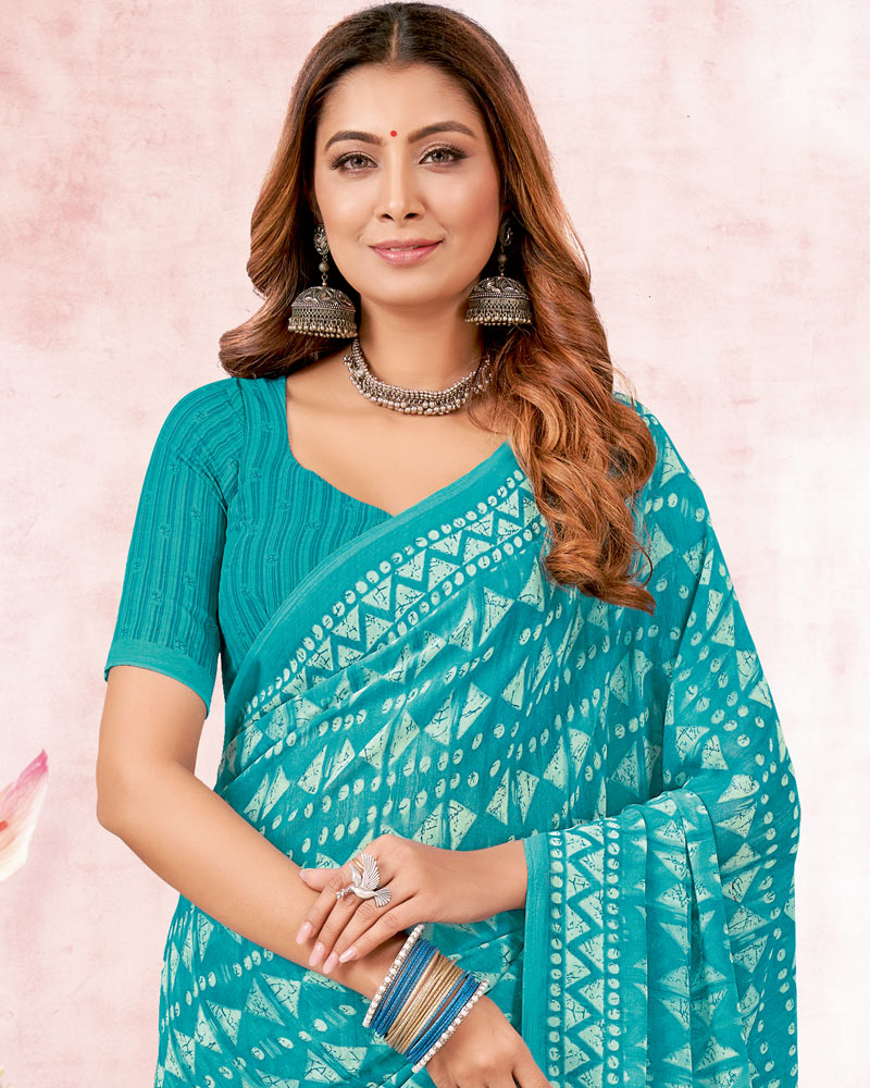 Vishal Prints Bondi Blue Printed Georgette Saree