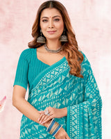 Vishal Prints Bondi Blue Printed Georgette Saree