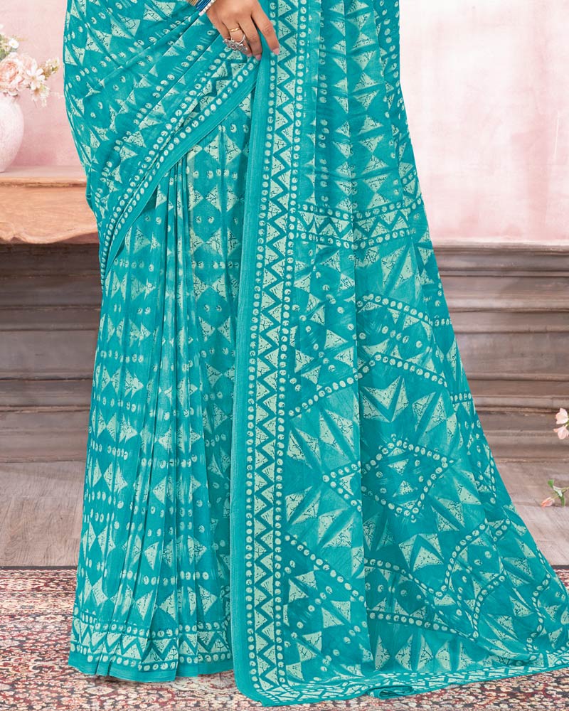 Vishal Prints Bondi Blue Printed Georgette Saree