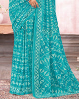 Vishal Prints Bondi Blue Printed Georgette Saree
