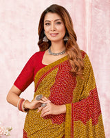 Vishal Prints Orange Brown Printed Georgette Saree