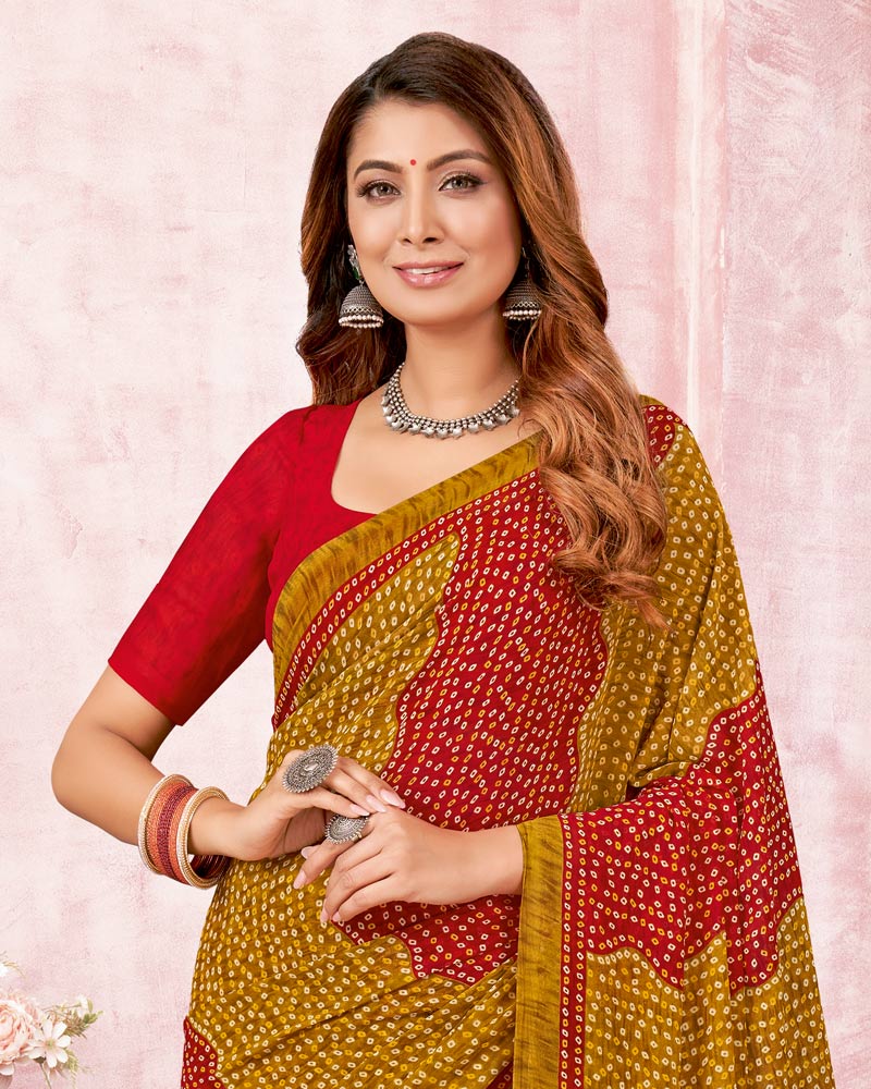 Vishal Prints Orange Brown Printed Georgette Saree