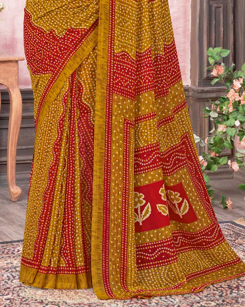 Vishal Prints Orange Brown Printed Georgette Saree