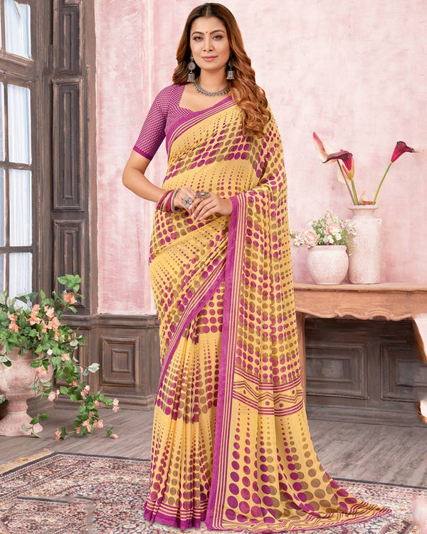 Vishal Prints Pastel Yellow Printed Georgette Saree