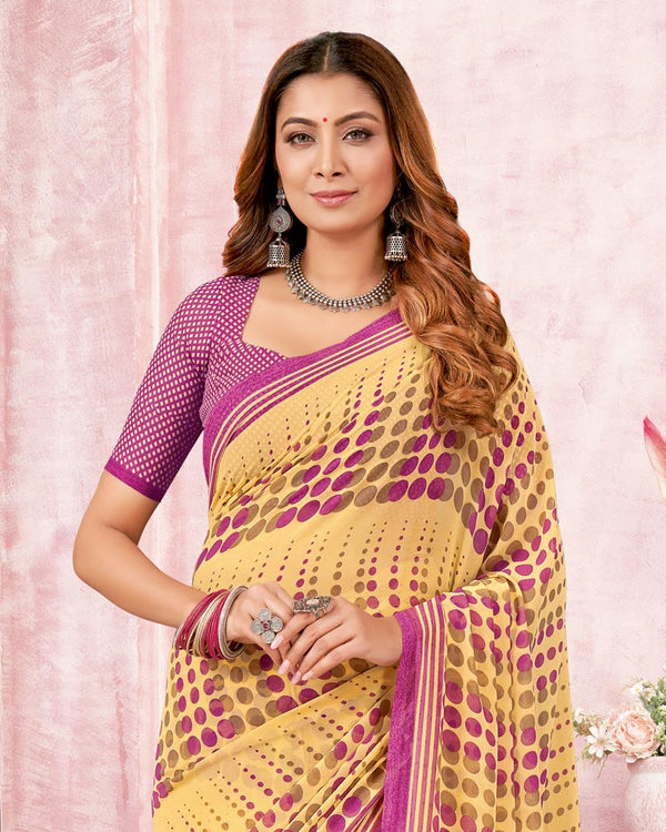 Vishal Prints Pastel Yellow Printed Georgette Saree