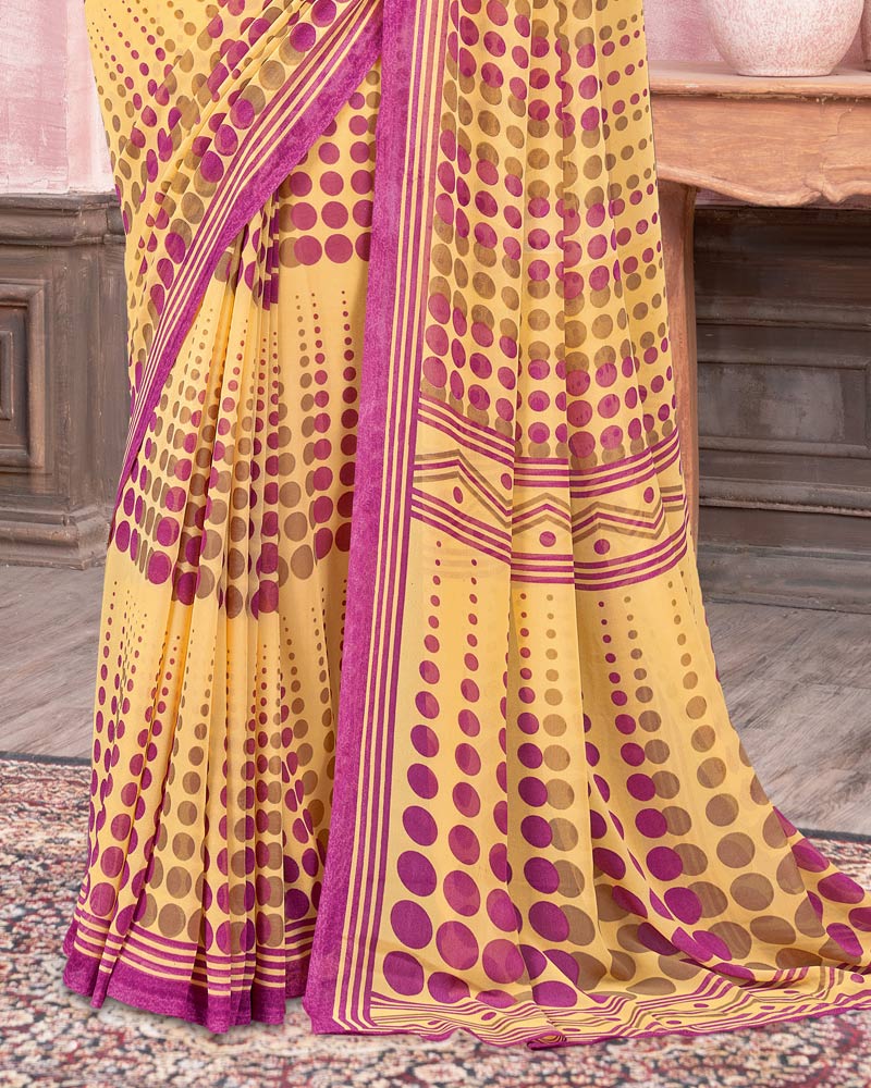 Vishal Prints Pastel Yellow Printed Georgette Saree