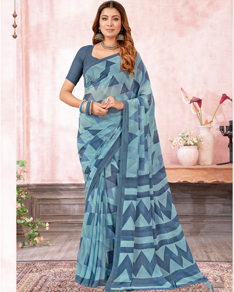 Vishal Prints Pastel Blue Printed Georgette Saree