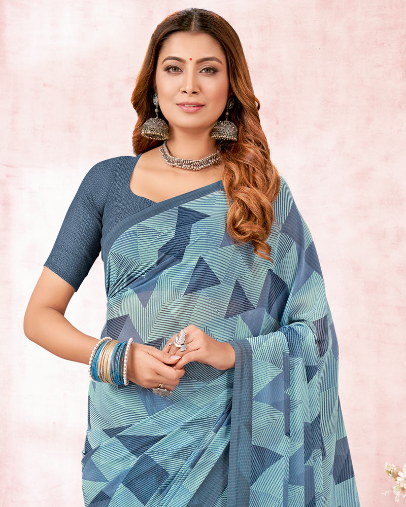 Vishal Prints Pastel Blue Printed Georgette Saree