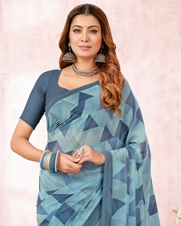 Vishal Prints Pastel Blue Printed Georgette Saree