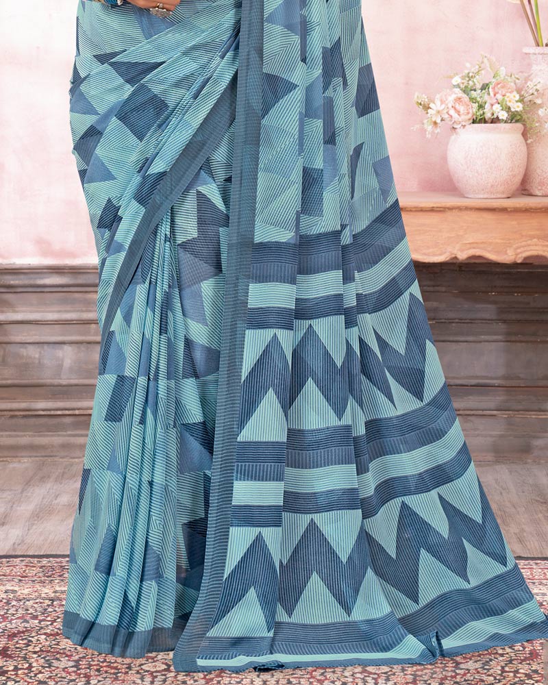Vishal Prints Pastel Blue Printed Georgette Saree