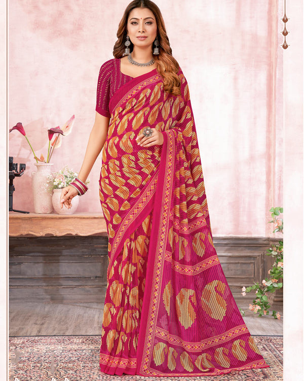 Vishal Prints Pinkish Red Printed Georgette Saree