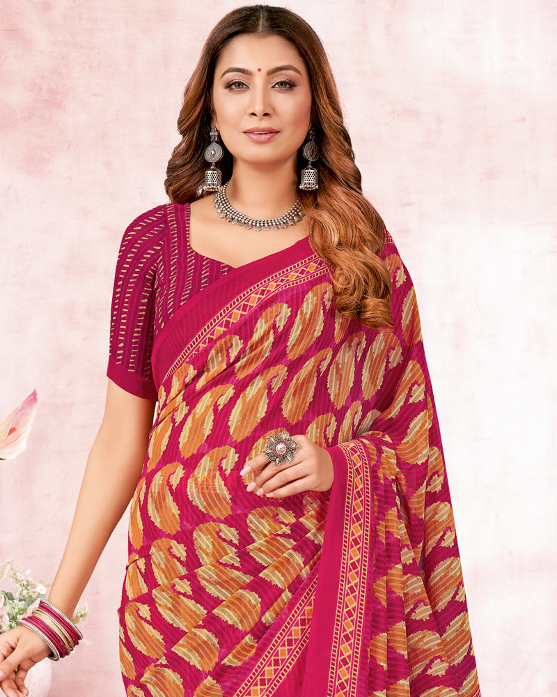 Vishal Prints Pinkish Red Printed Georgette Saree