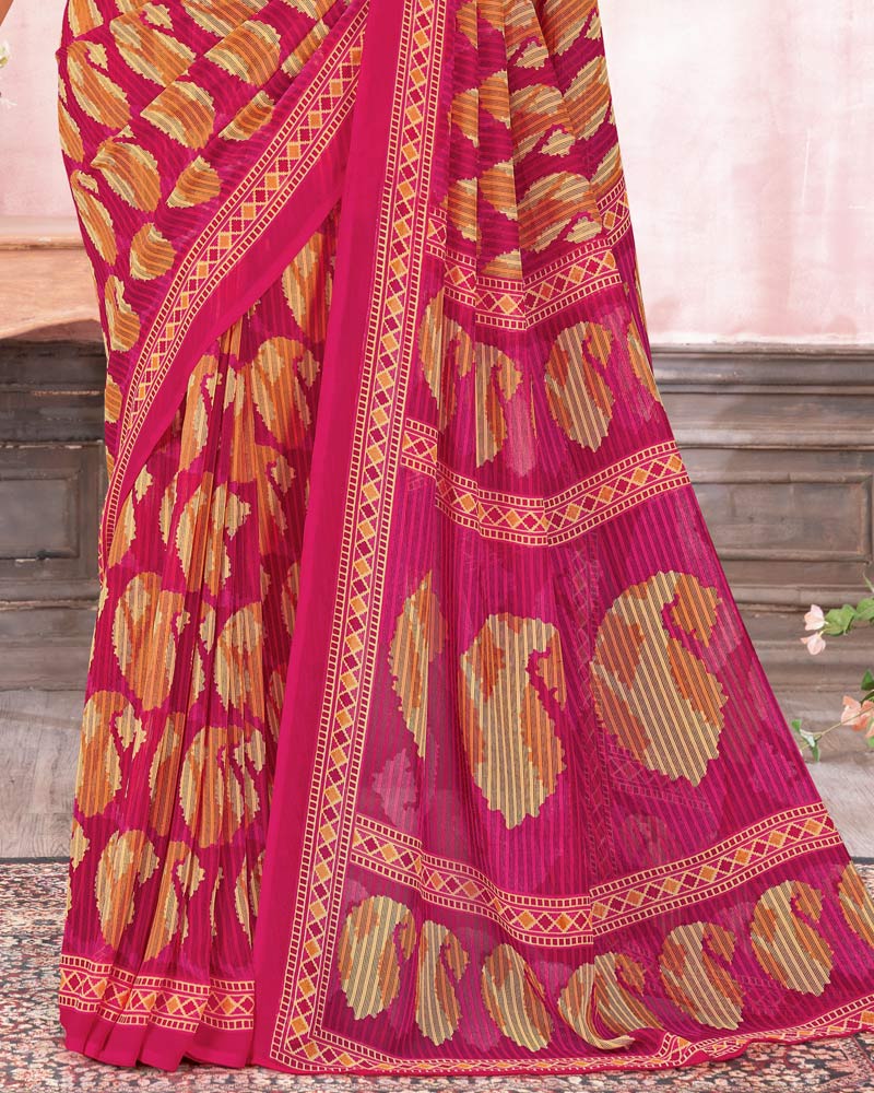 Vishal Prints Pinkish Red Printed Georgette Saree