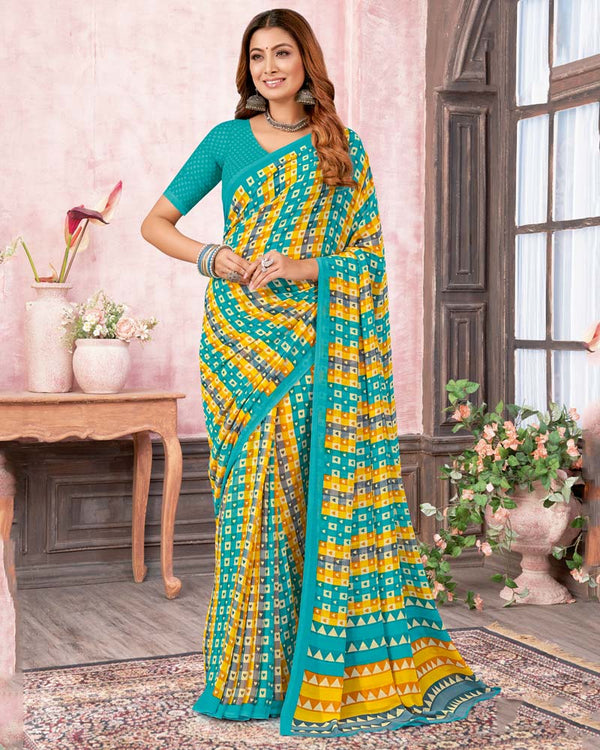 Vishal Prints Pacific Blue Printed Georgette Saree