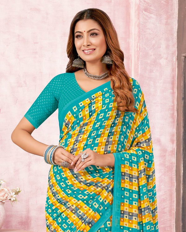 Vishal Prints Pacific Blue Printed Georgette Saree