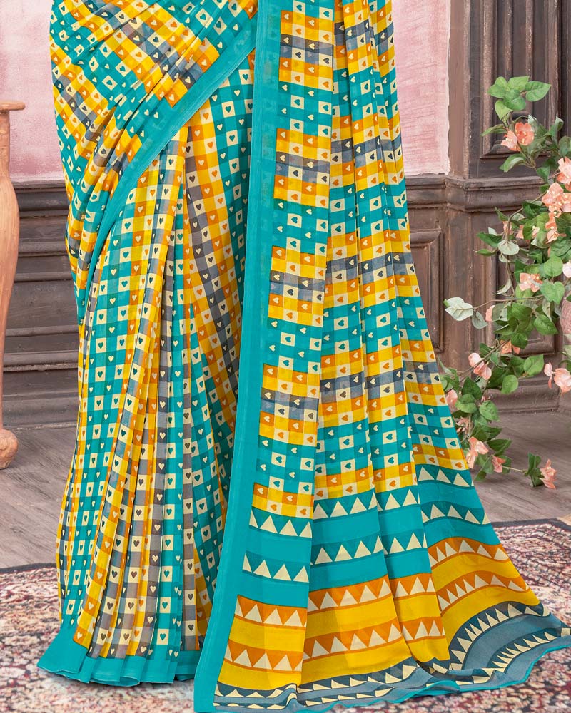 Vishal Prints Pacific Blue Printed Georgette Saree