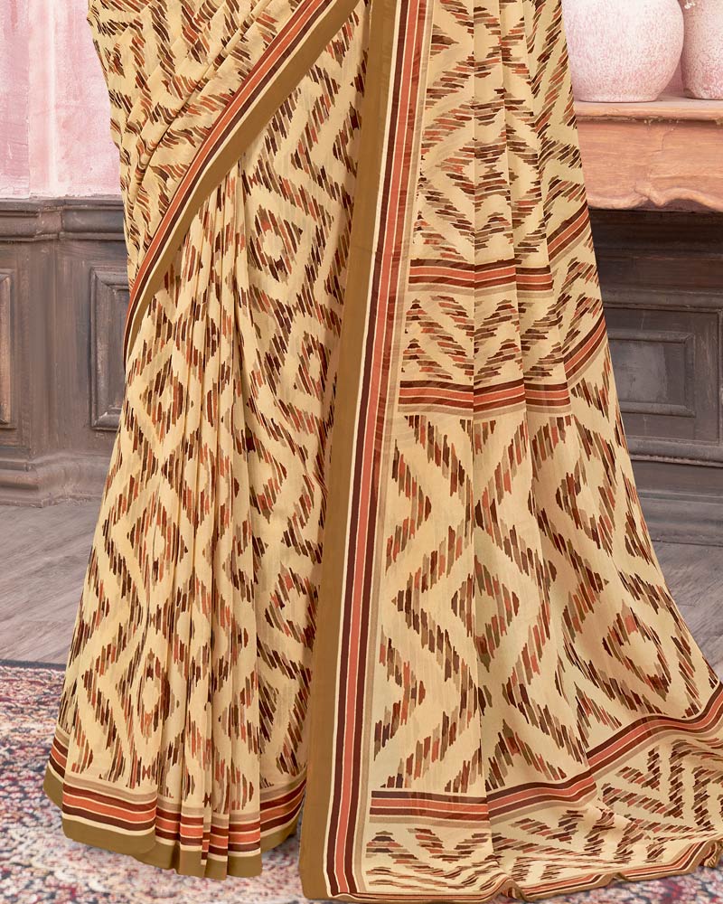 Vishal Prints Sandy Brown Printed Georgette Saree