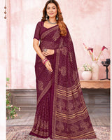 Vishal Prints Wine Berry Printed Georgette Saree