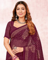 Vishal Prints Wine Berry Printed Georgette Saree