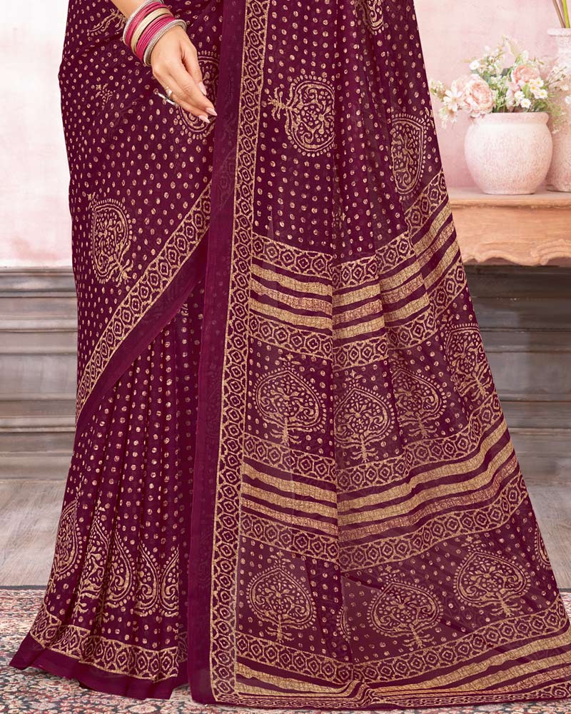 Vishal Prints Wine Berry Printed Georgette Saree