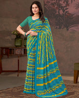 Vishal Prints Ocean Blue And Teal Green Printed Georgette Saree