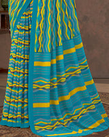 Vishal Prints Ocean Blue And Teal Green Printed Georgette Saree