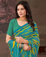 Vishal Prints Ocean Blue And Teal Green Printed Georgette Saree