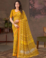 Vishal Prints Yellow Ochre Printed Georgette Saree