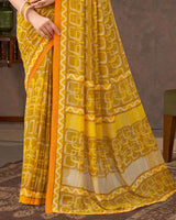 Vishal Prints Yellow Ochre Printed Georgette Saree