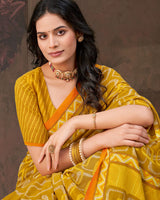 Vishal Prints Yellow Ochre Printed Georgette Saree