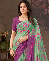 Vishal Prints Olivine Green And Dark Mauve Printed Georgette Saree