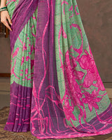 Vishal Prints Olivine Green And Dark Mauve Printed Georgette Saree