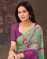 Vishal Prints Olivine Green And Dark Mauve Printed Georgette Saree