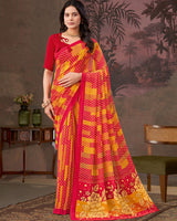 Vishal Prints Chili Red And Dark Orange Printed Georgette Saree