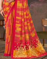 Vishal Prints Chili Red And Dark Orange Printed Georgette Saree