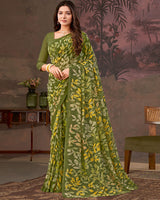 Vishal Prints Camo Green Printed Georgette Saree
