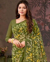 Vishal Prints Camo Green Printed Georgette Saree