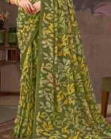 Vishal Prints Camo Green Printed Georgette Saree